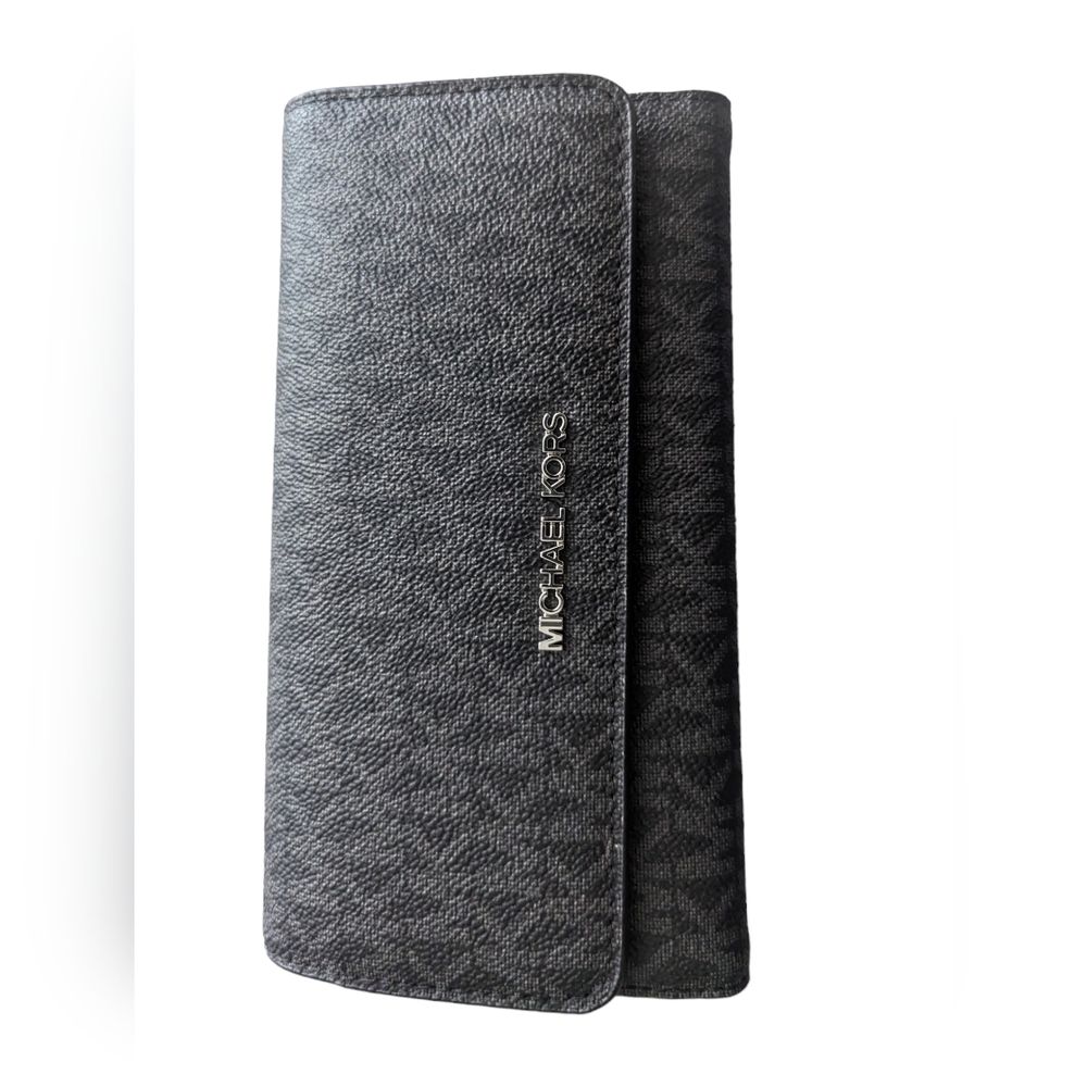 Michael kors jet set travel large trifold wallet Black singature MK